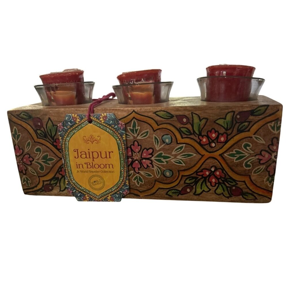 Handcrafted Jaipur In Bloom Wooden Votive Candle Holder With Floral Design - Picture 5 of 10